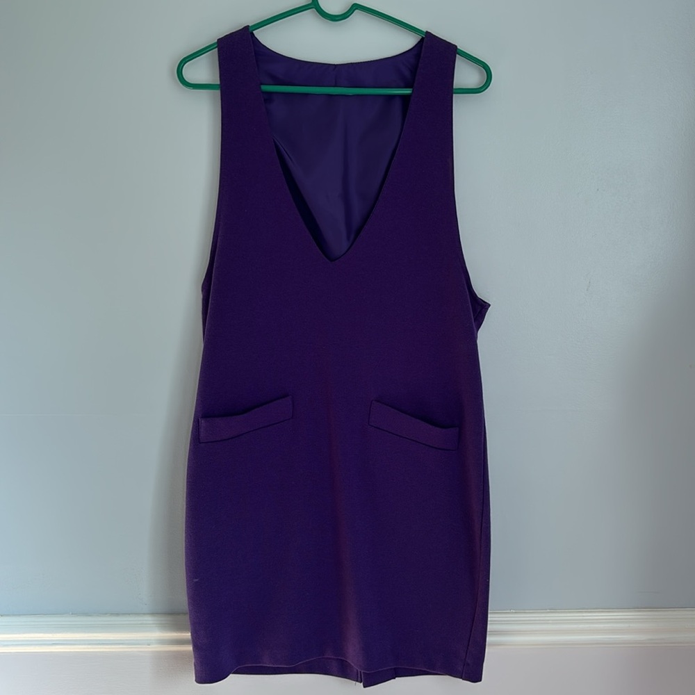 Michele Petite Jumper Deep V-Neck Purple Mini Dress Mod Vintage Size 8 - Picture 12 of 15